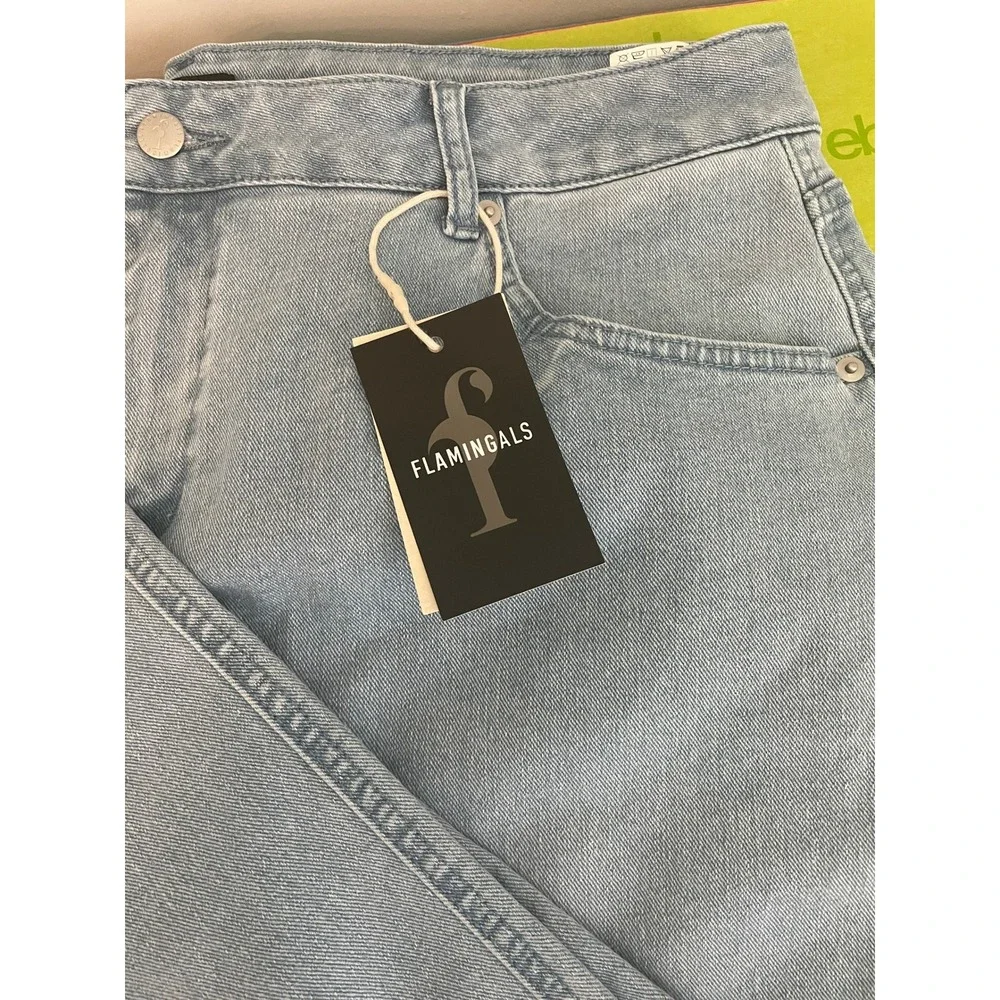 Flamingals Womens High Rise Barrel Cropped Cargo Jeans Light Wash Blue 3XL 16-18